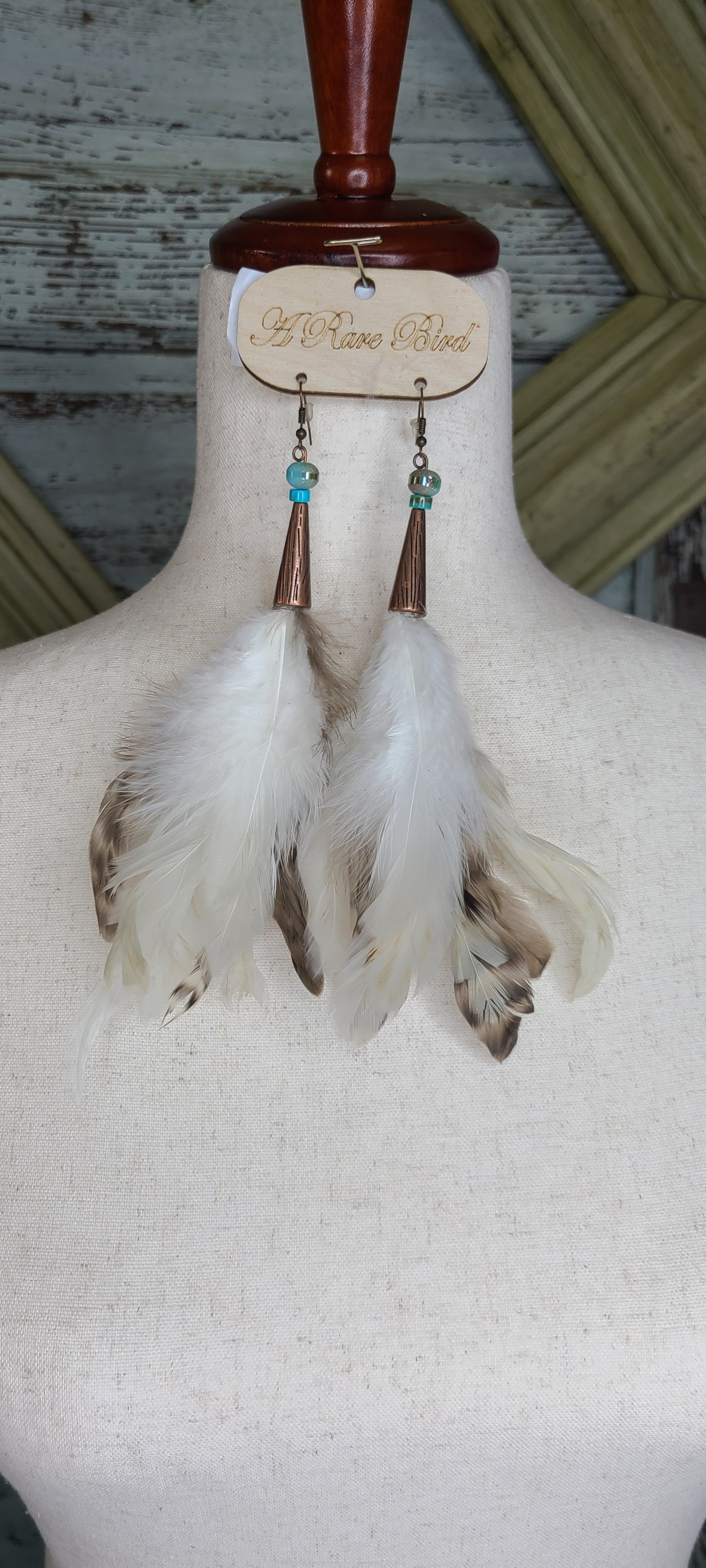A rare bird turq and  cream feather