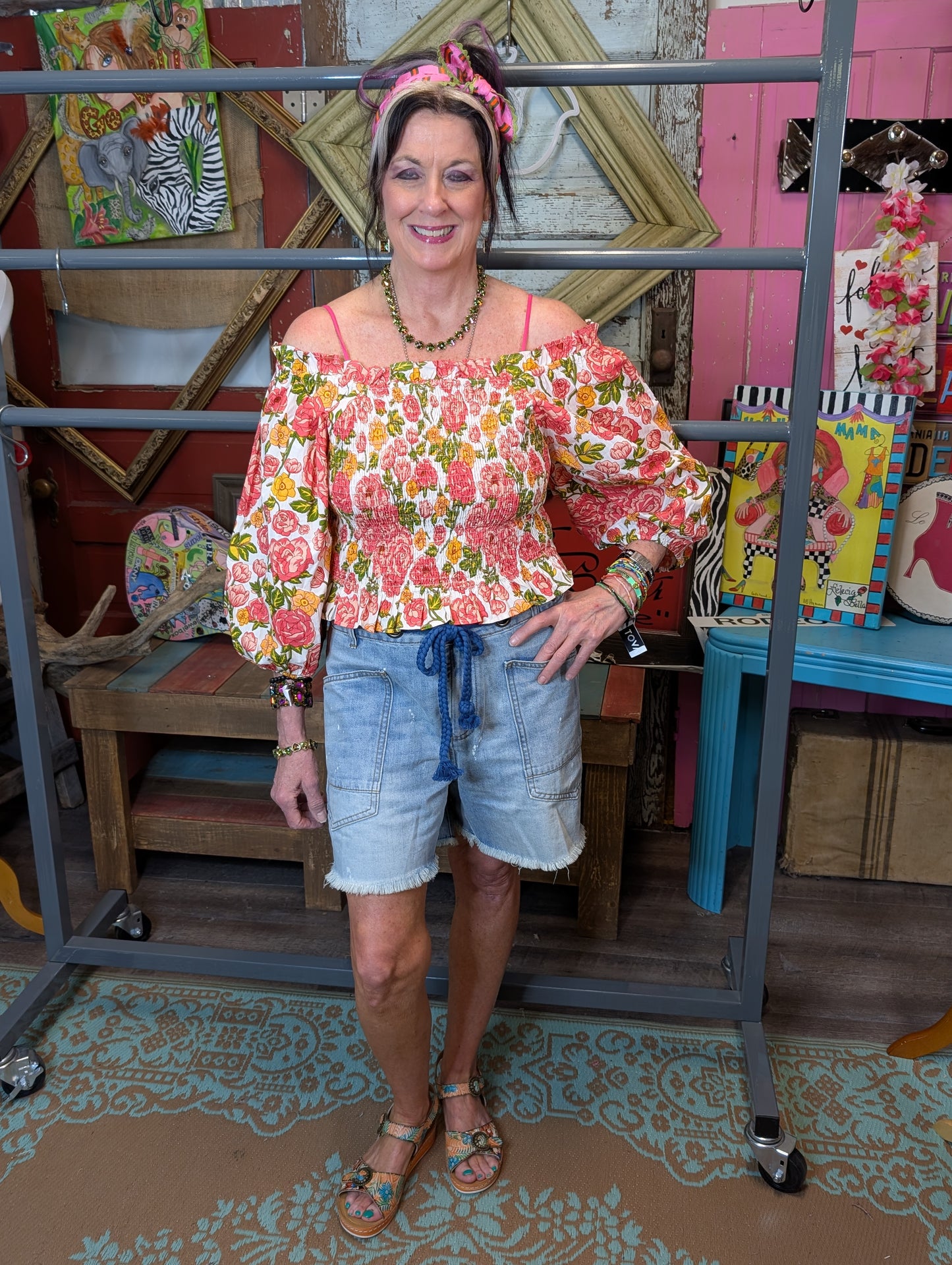 Oli & Hali Slouchy Pocket Distressed Denim Shorts