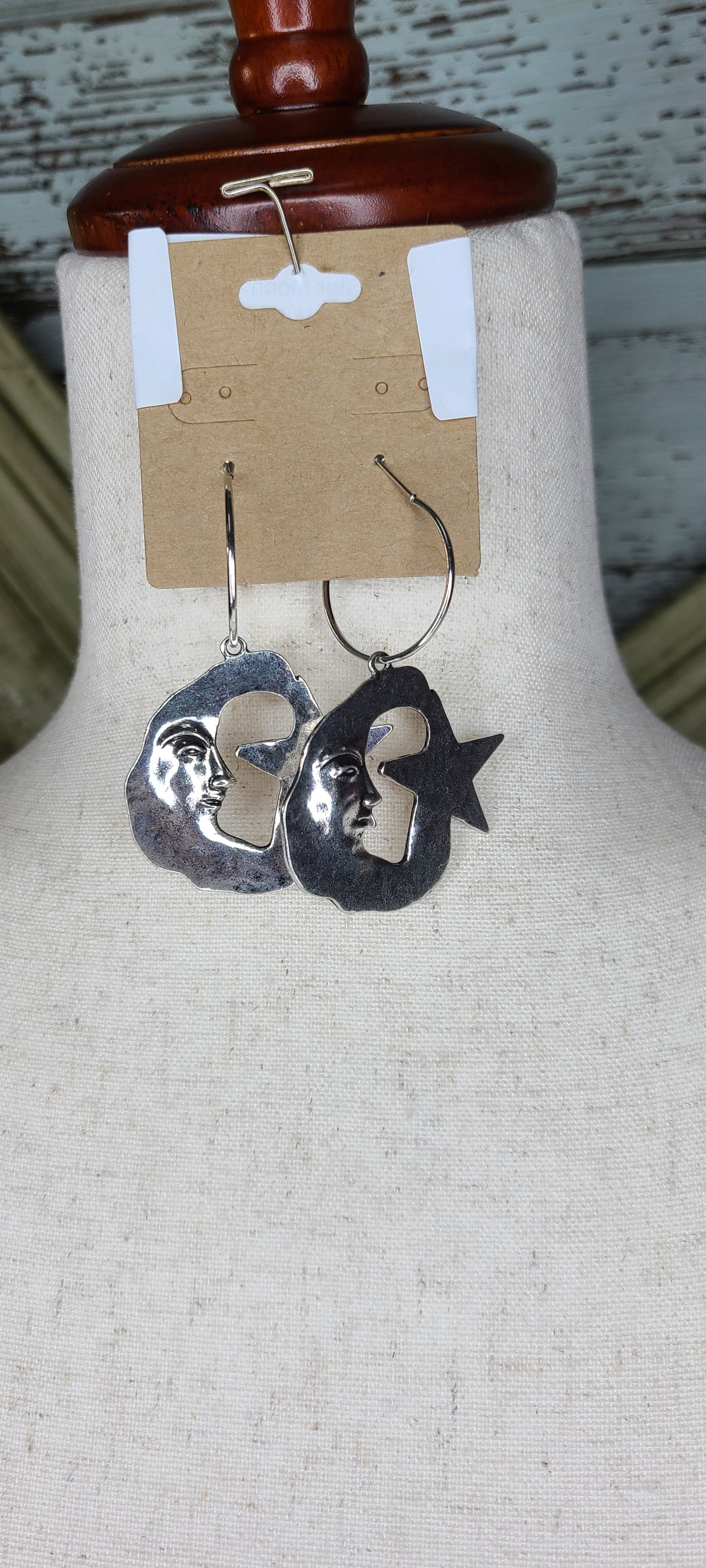 Silver Star moon earrings