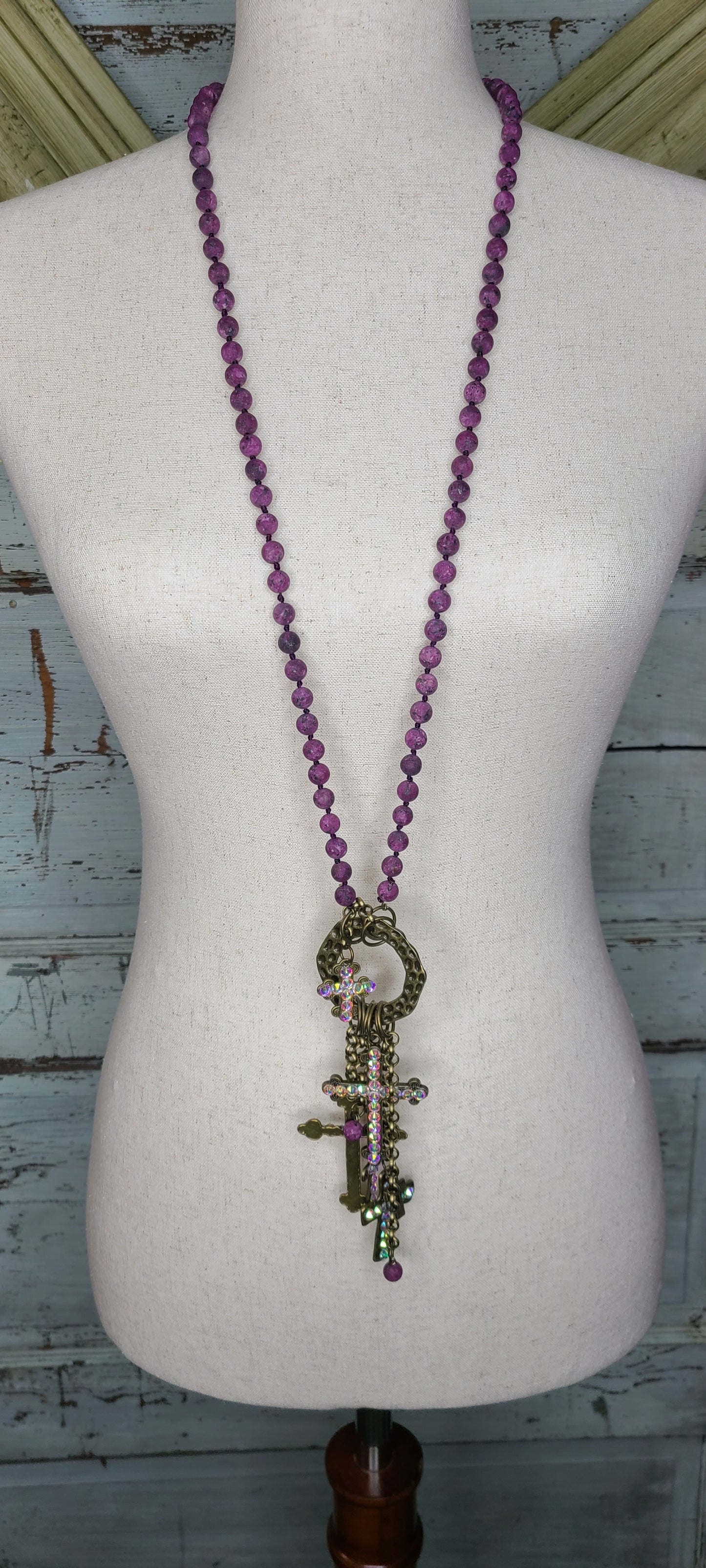 Star Bar Designs Purple Bling Cross Necklace