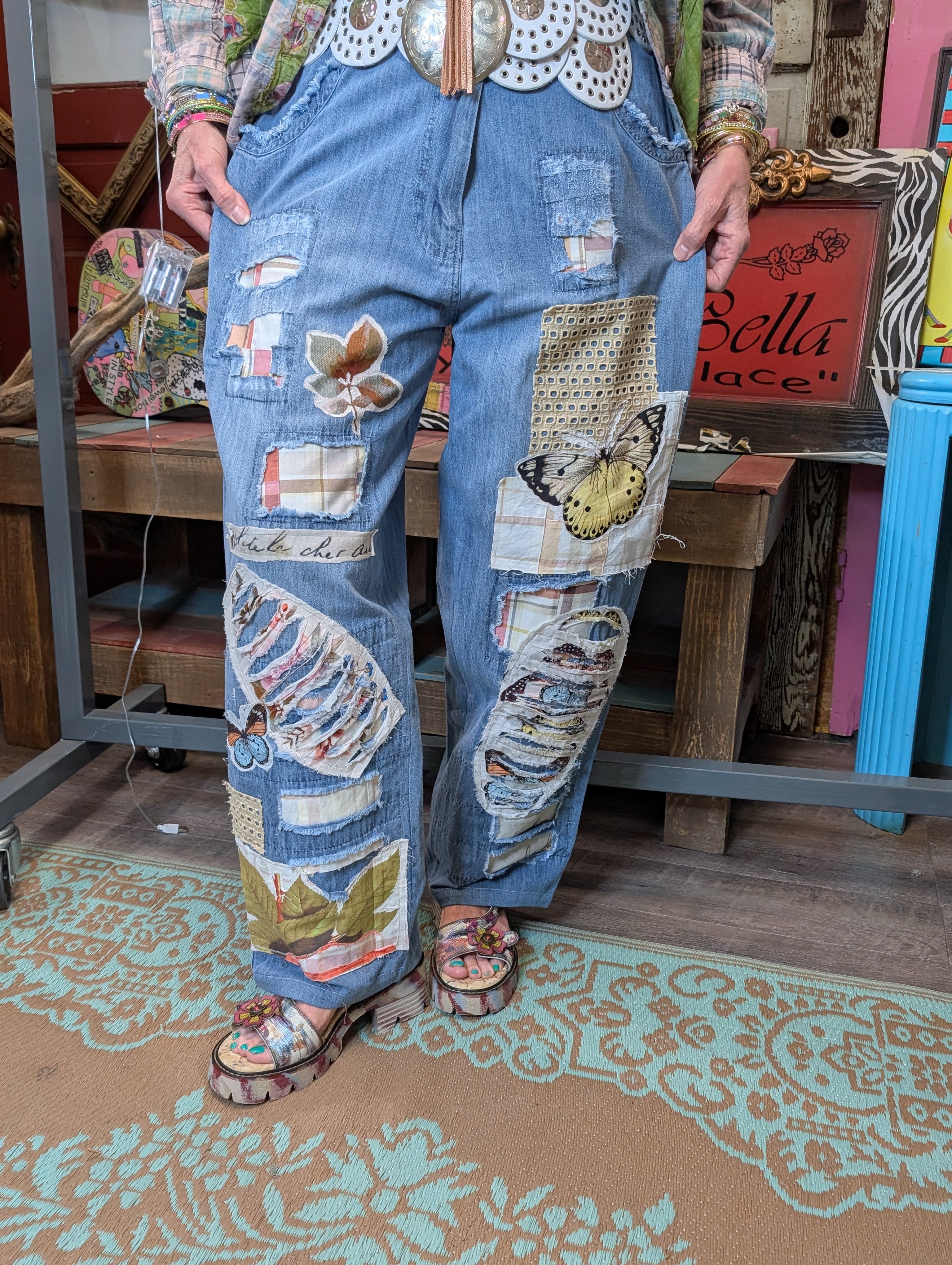 Paper Lace Butterfly Patchwork Jeans