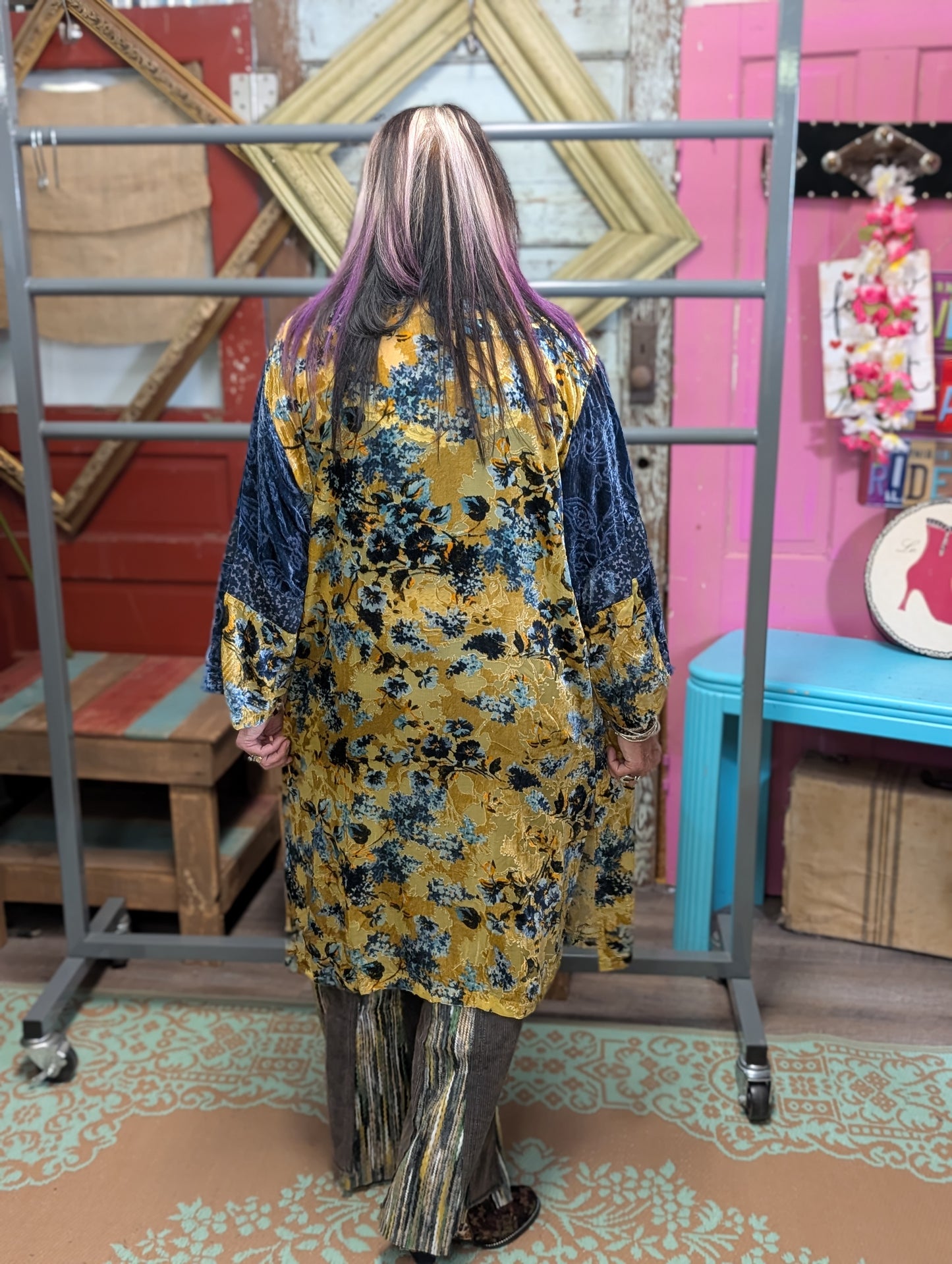Paparazzi Mixed Velvet Burnout Open Front Kimono