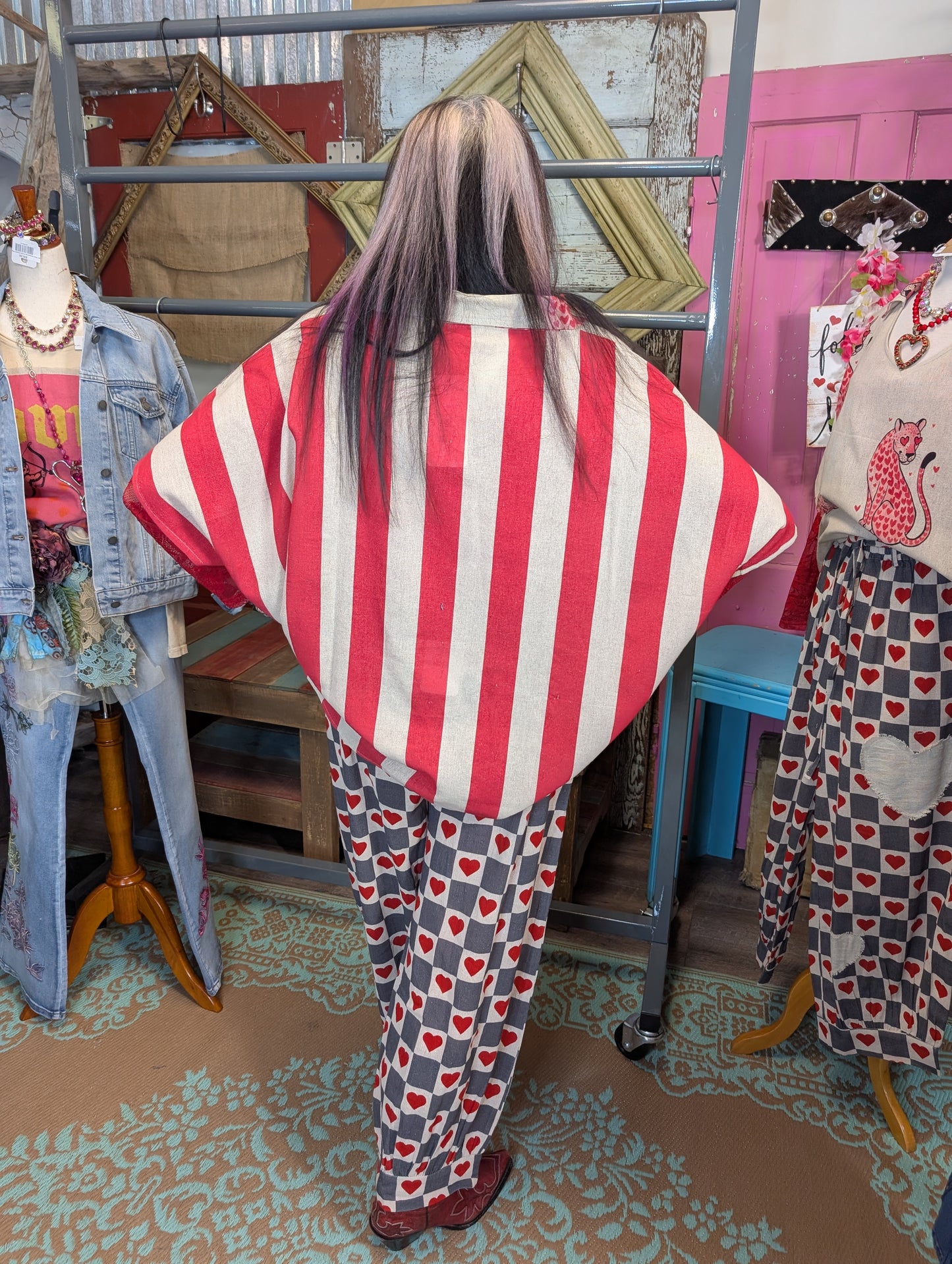 I Love Linen Heart Cheetah with Red Stripes