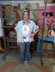Oli & Hali Washed Mixed Button Down Floral Embroidery Top