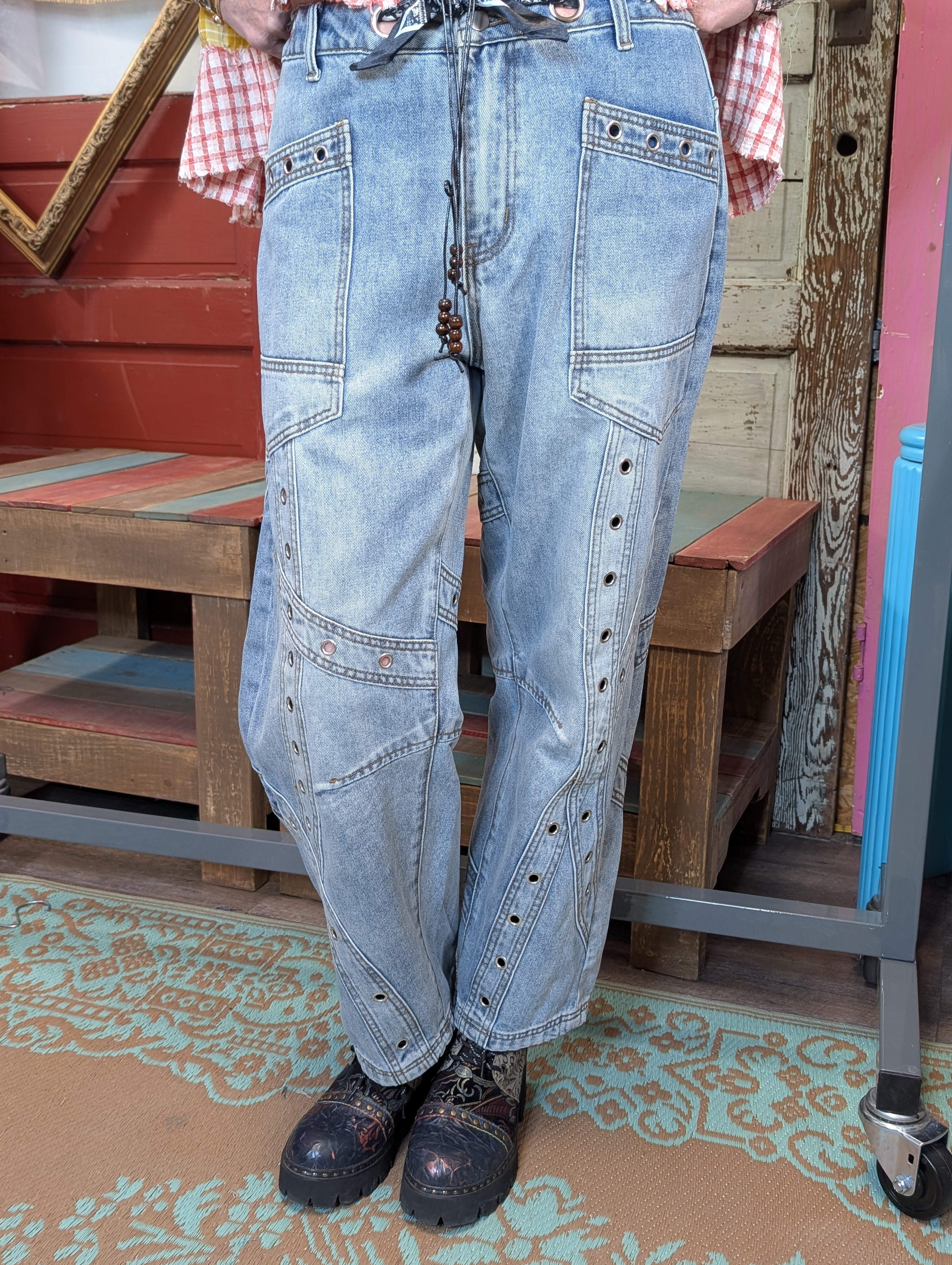 Oli and Hali Wash grommet barrel denim pants