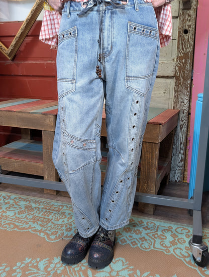 Oli and Hali Wash grommet barrel denim pants