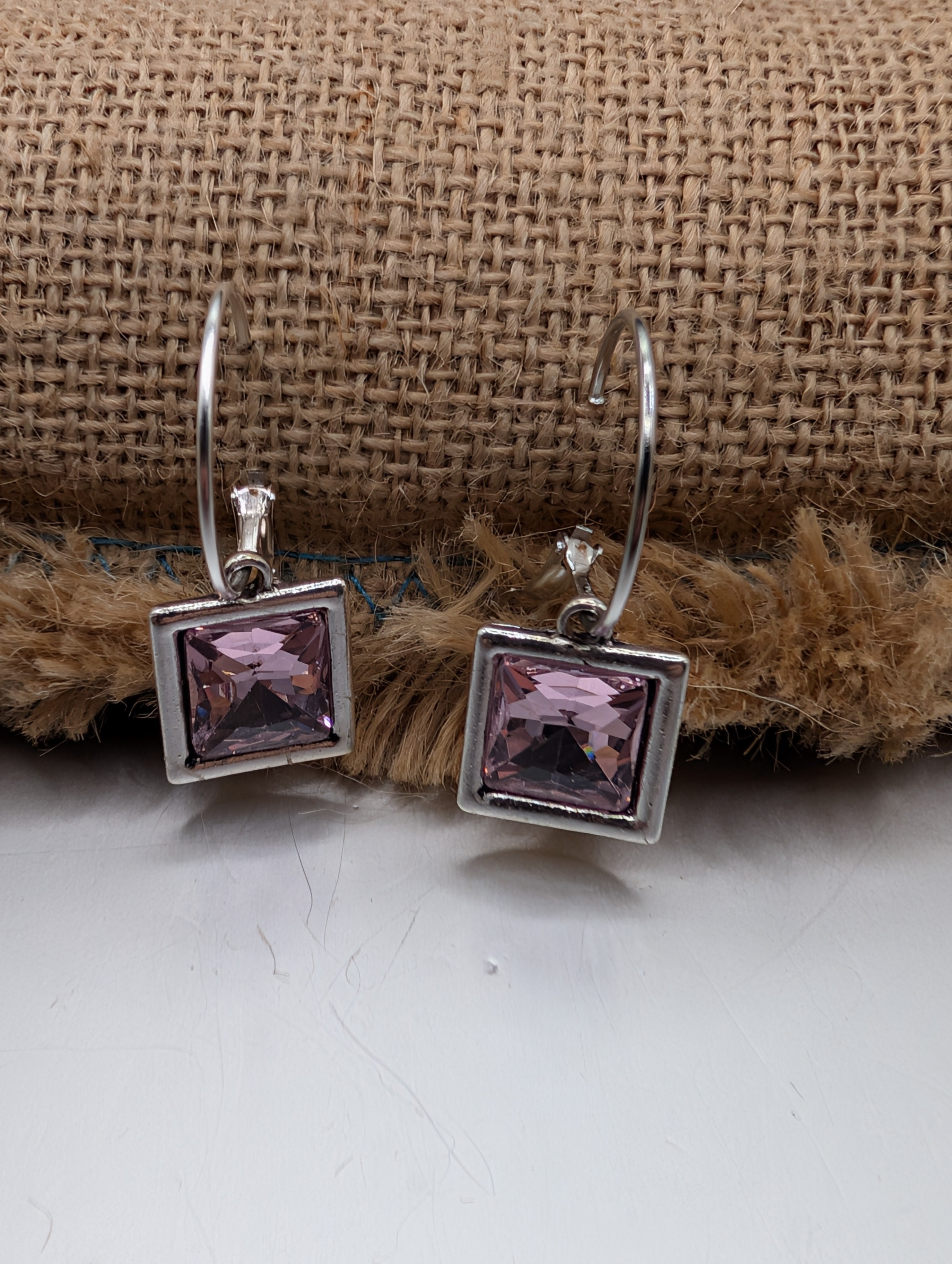Alice square dangle hoop  earrings