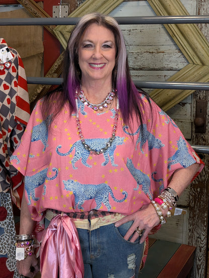 I Love Linen Blue Cheetah with Hearts