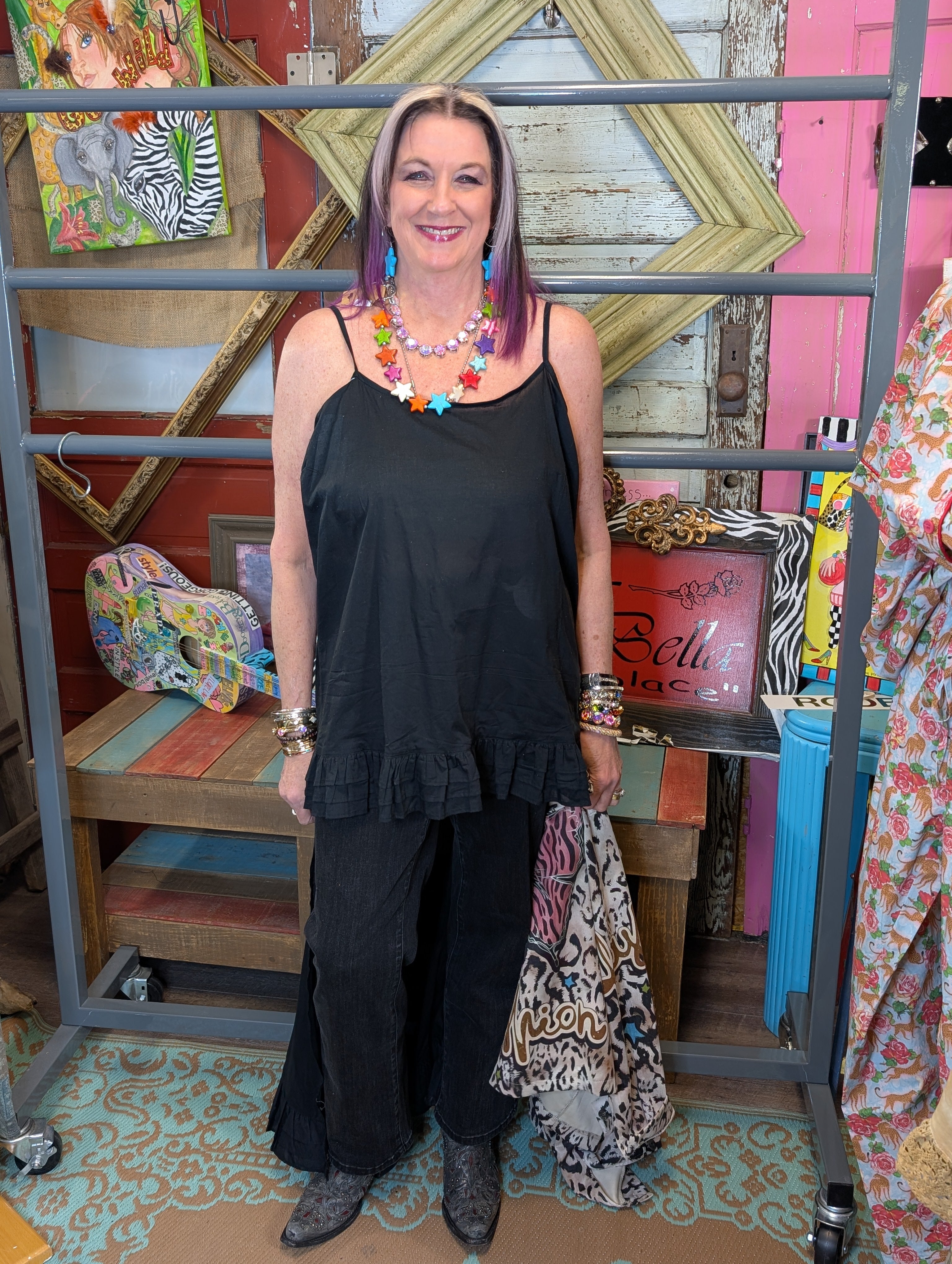 I Love Linen Black Ruffle Slip Dress