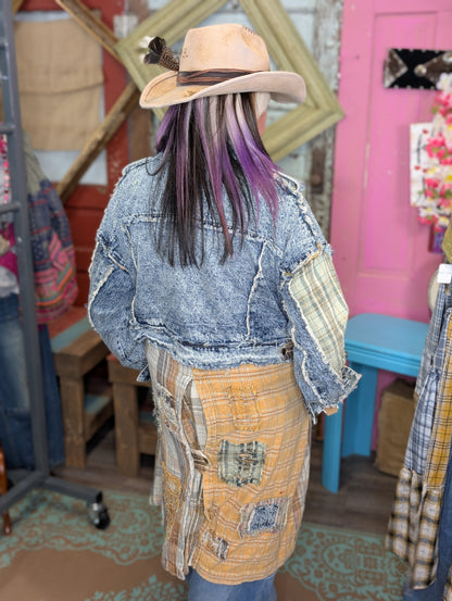 Oli and hali Denim Plaid Long Jacket