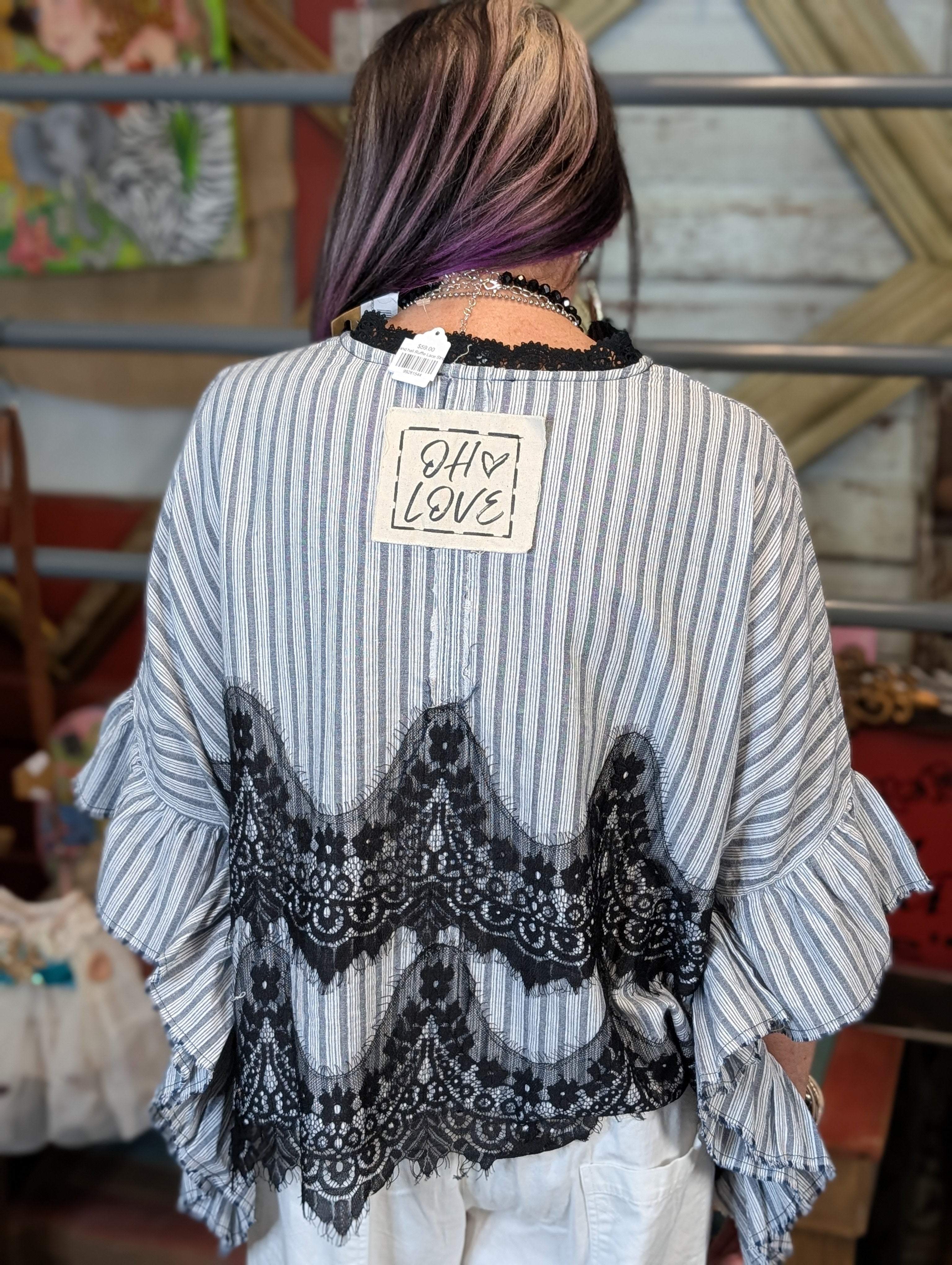 Oli and hali Ruffle Lace Striped Blouse