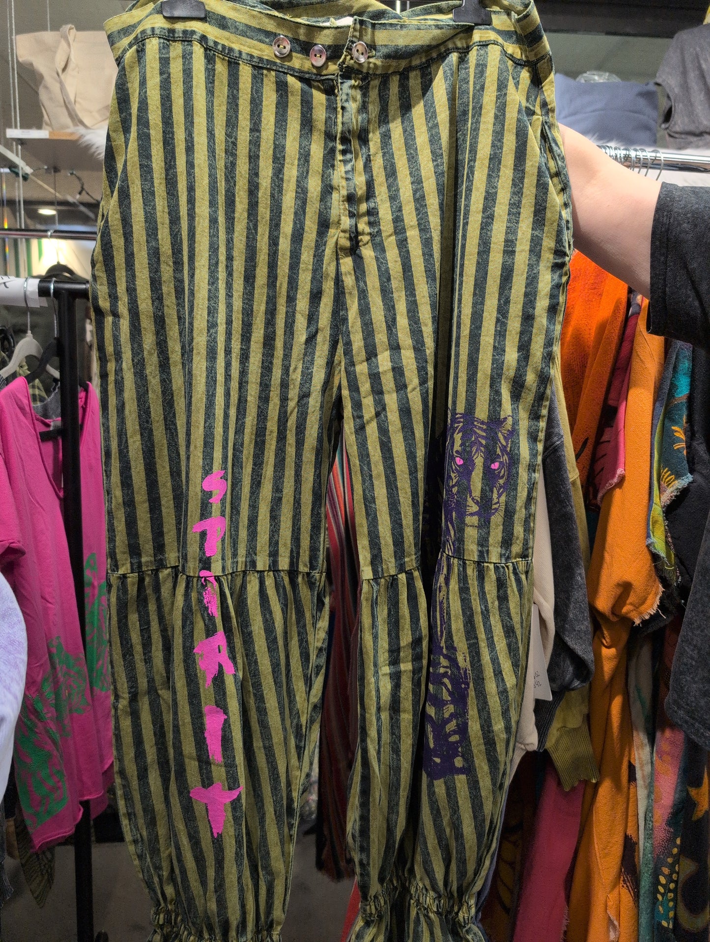 Pre Order I Love Linen Stripe Graphic Harem Pants