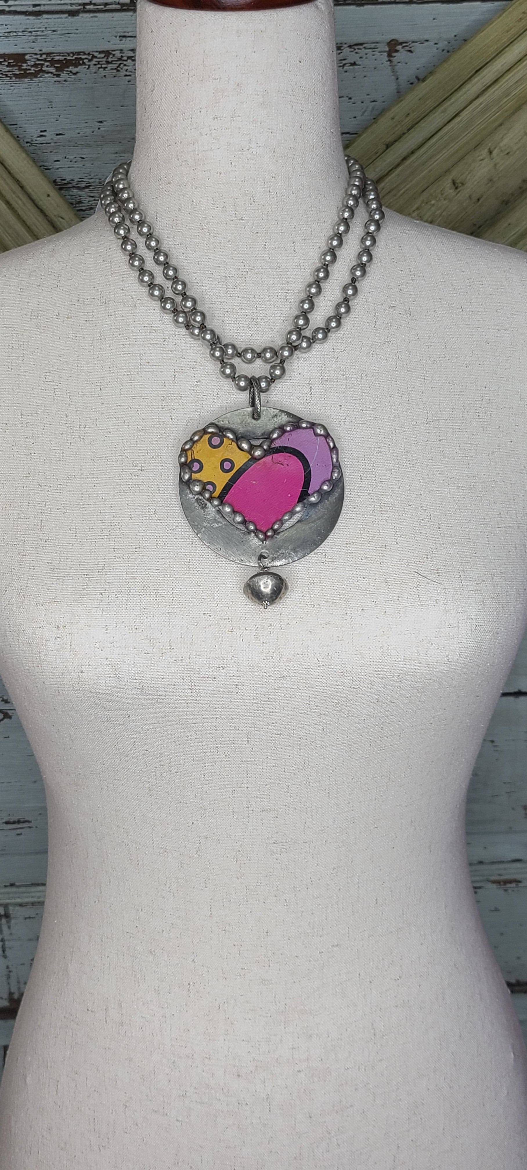 Art By Amy Pink Metal heart Necklace