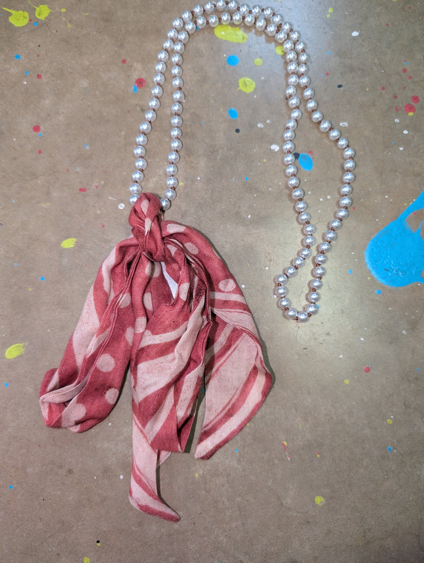 A Rare Bird Twilly Pearl Scarf Necklace ( Polka Dot)