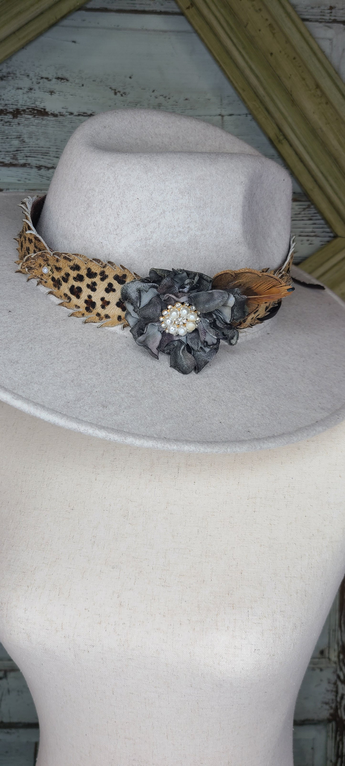 A rare bird leopard  hat/boot wrap