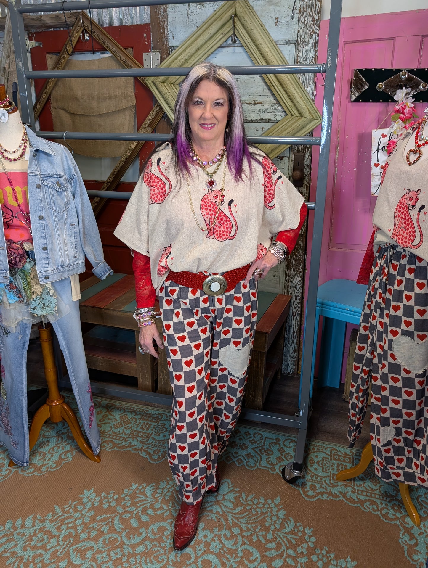 I Love Linen Heart Cheetah with Red Stripes
