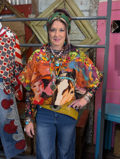 I Love Linen Cowgirl with Horse