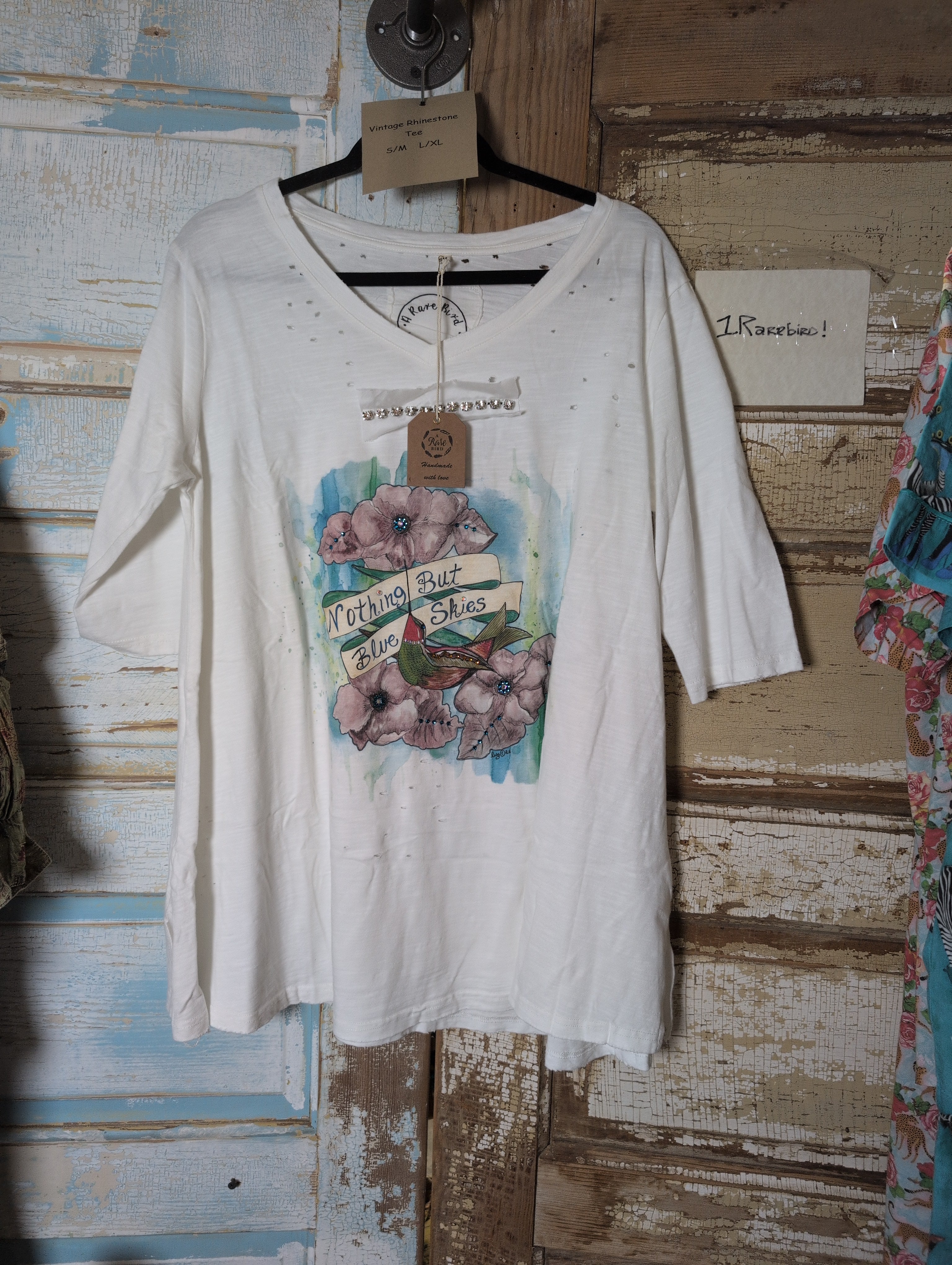 A Rare Bird Nothing but Blue Skies Vintage Rhinestone Tee