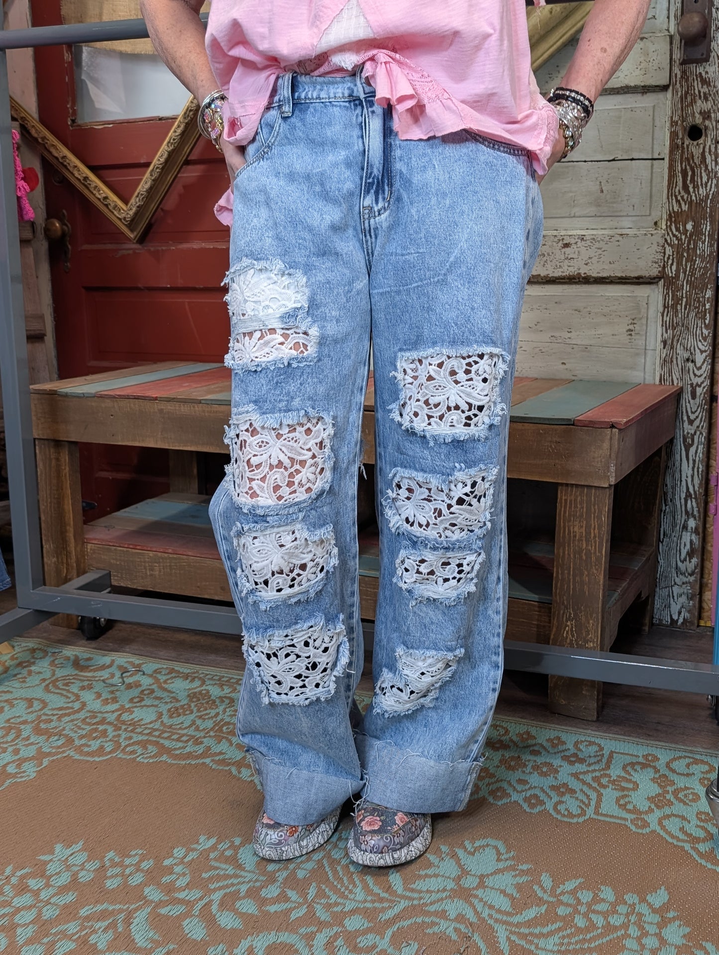 Oli and Hali Distressed Lace insert Pants