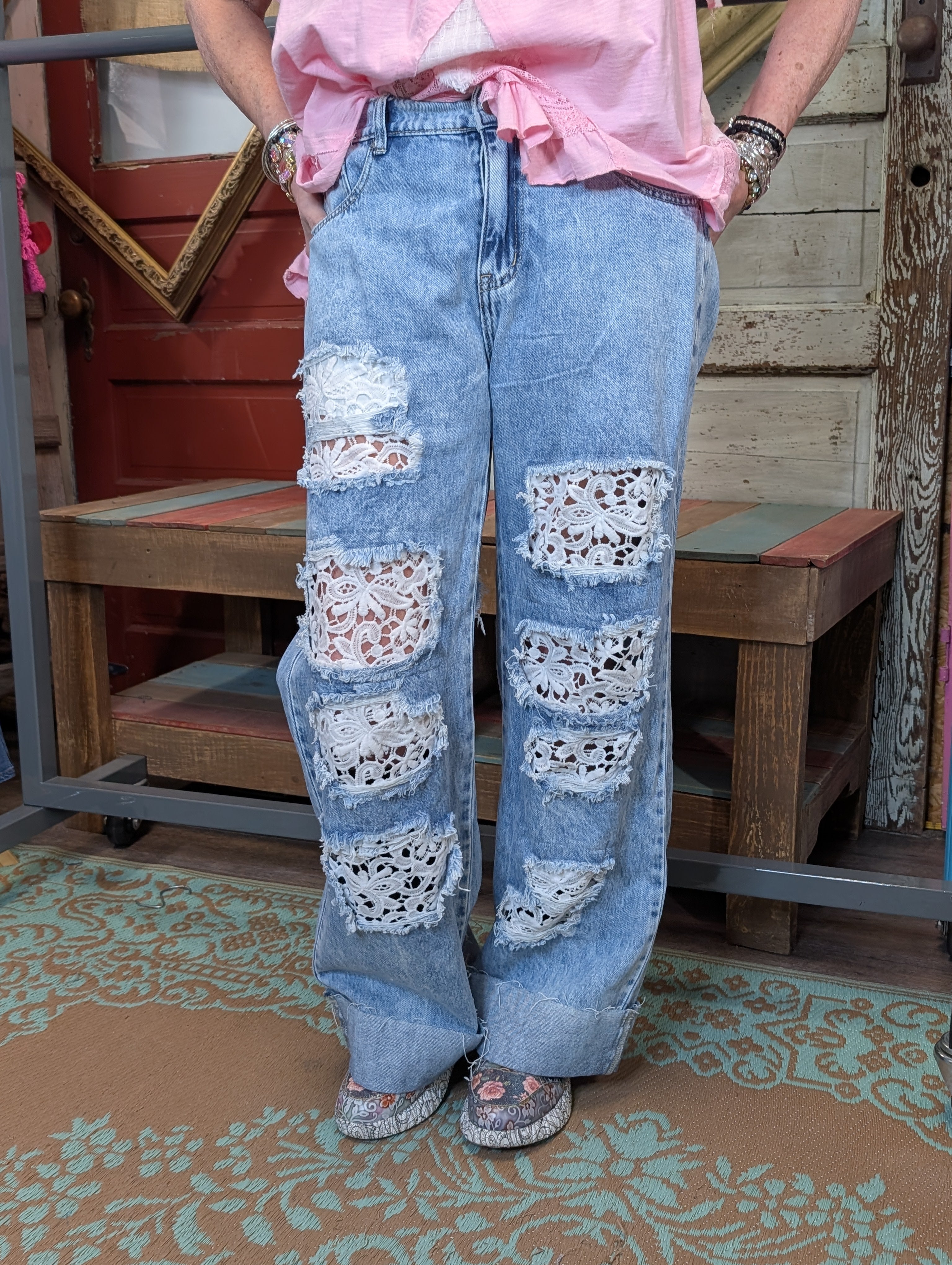 Oli and Hali Distressed Lace insert Pants