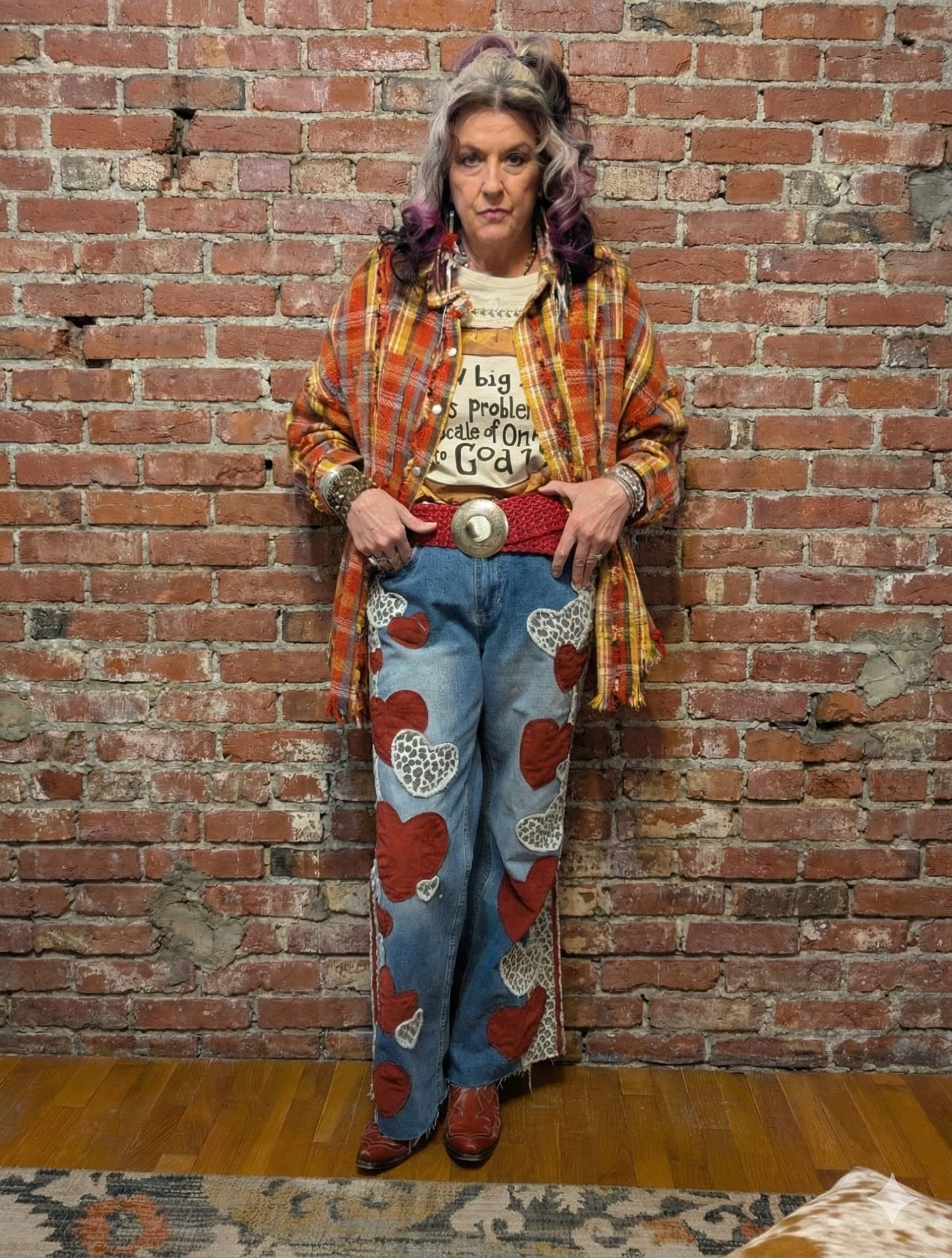 Oli and hali washed hear leopard mix stright jeans