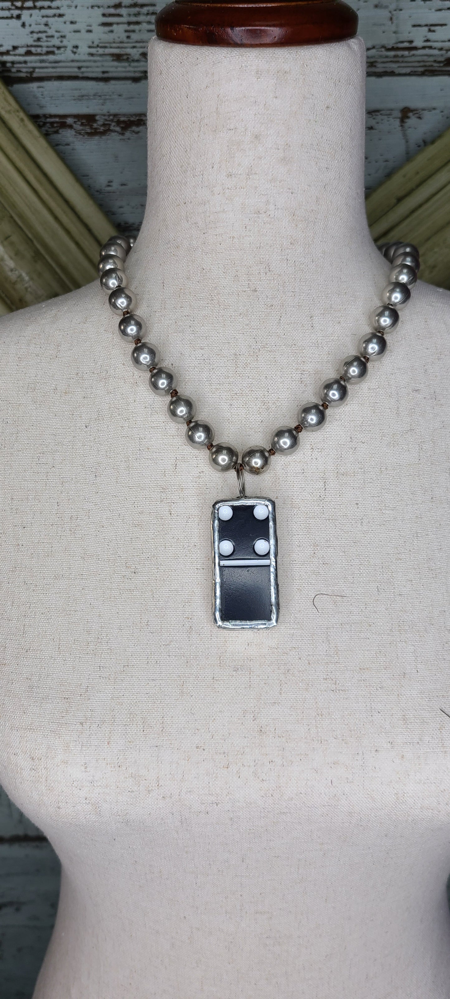 Silver Black Domino Necklace+