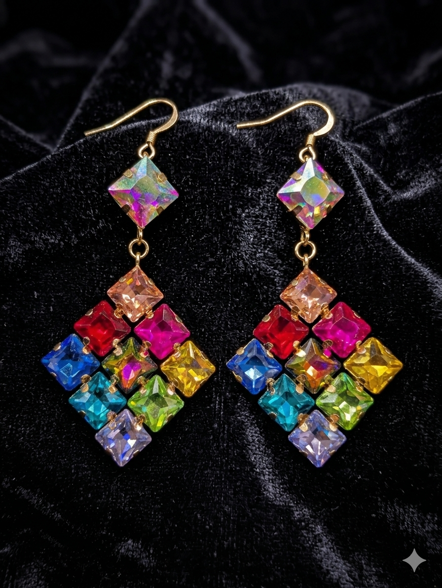 Alice Square Multi Color Stud Earrings