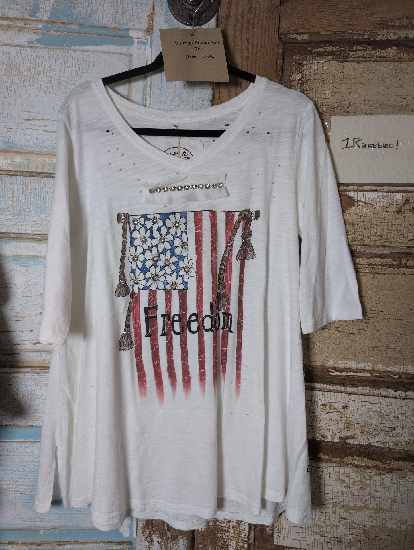 A Rare Bird Freedom Forever Vintage Rhinestone Tee