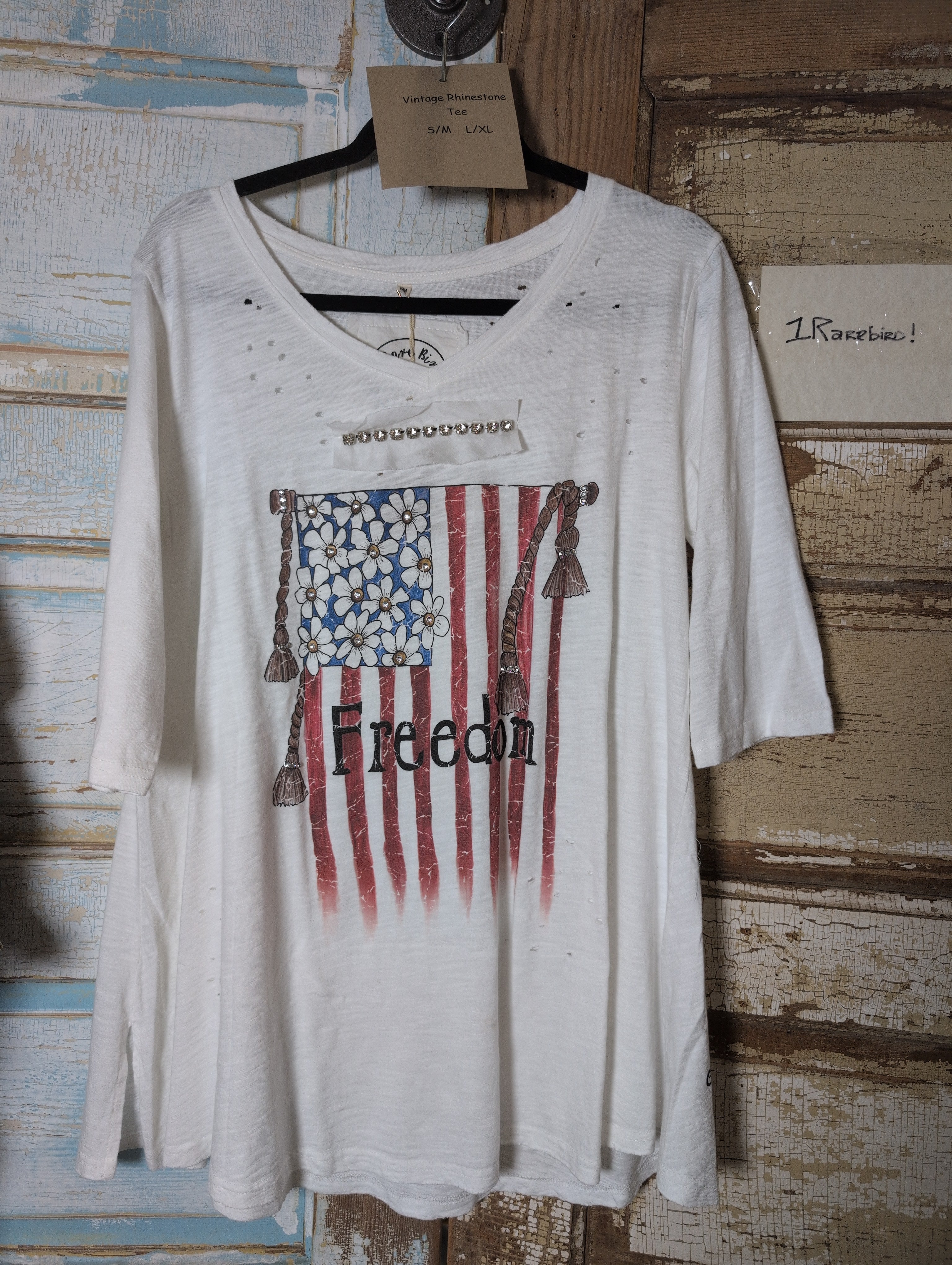 A Rare Bird Freedom Forever Vintage Rhinestone Tee