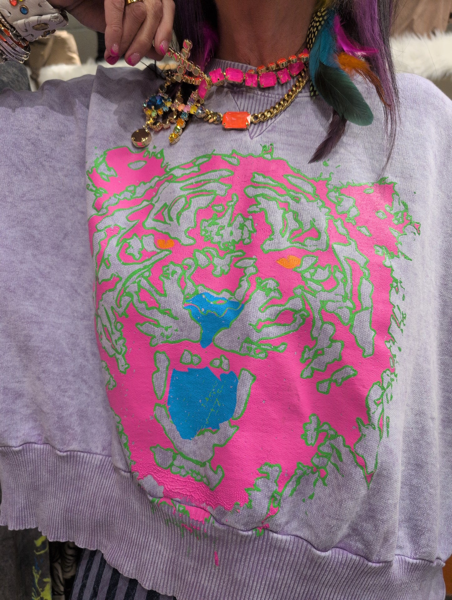 Pre Order I Love Linen Neon Tiger Face Crop Sweatshirt