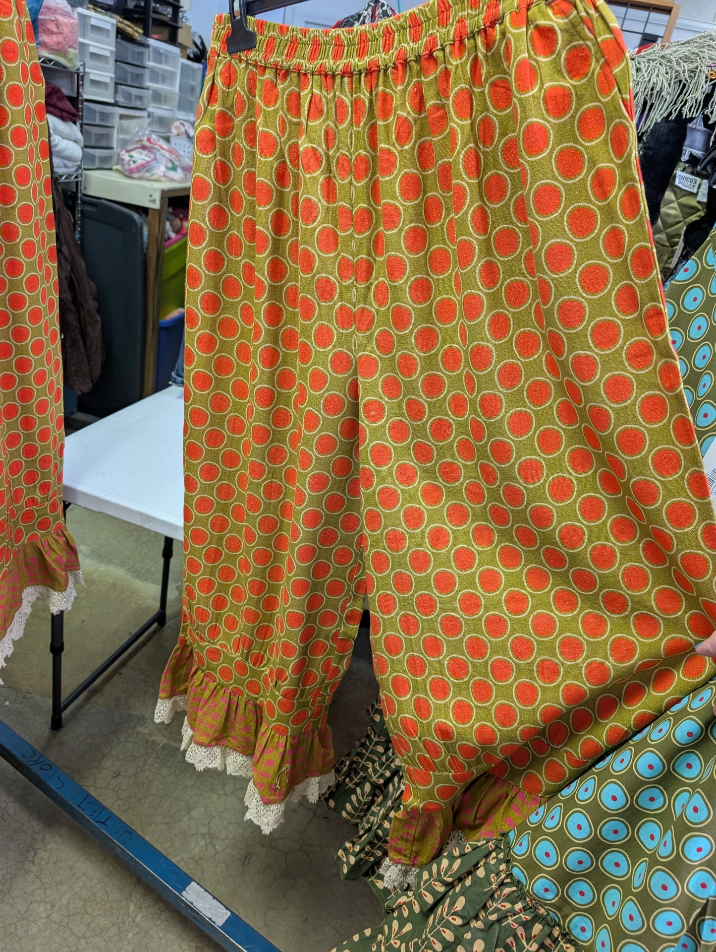 I Love linen Green Ruffle Pants