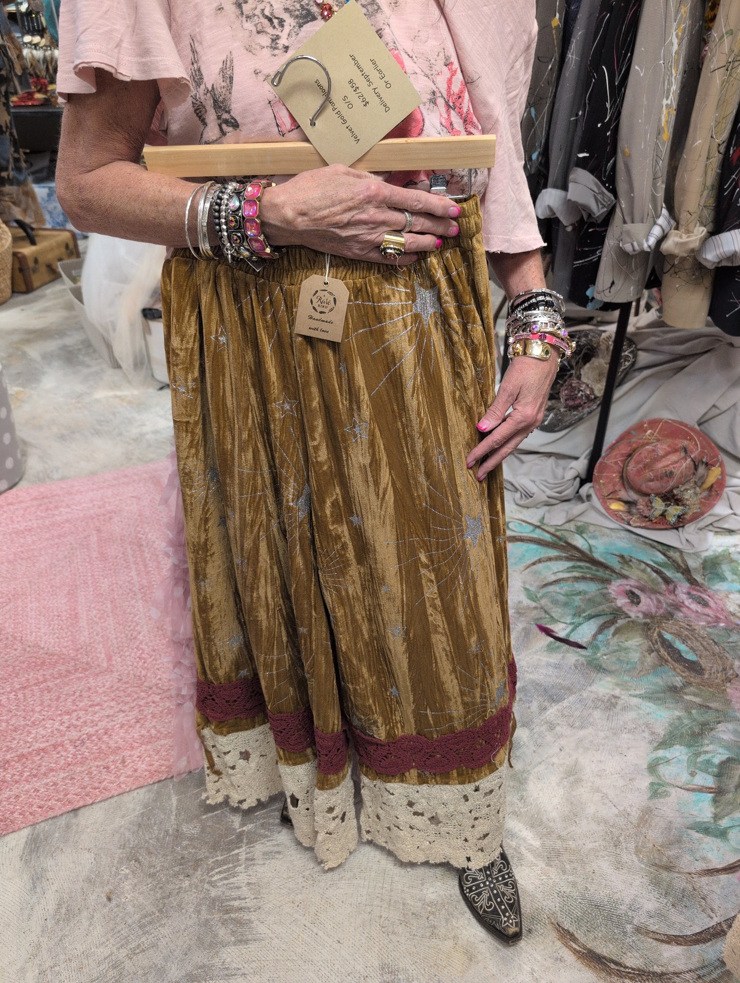 Pre Order A Rare Bird Velvet Gold Pantaloons