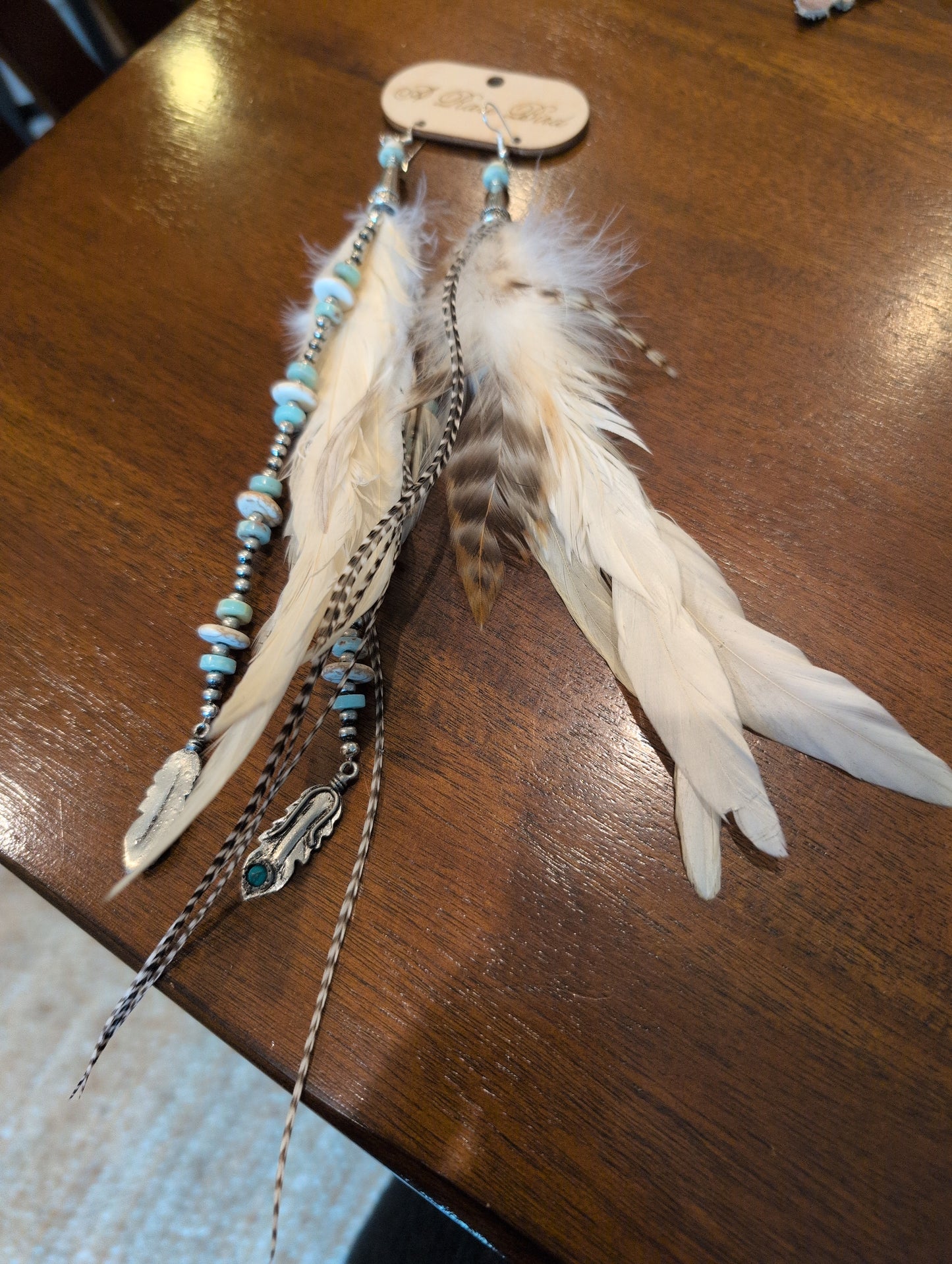 A Rare Bird White  pheasant Feather Earrings