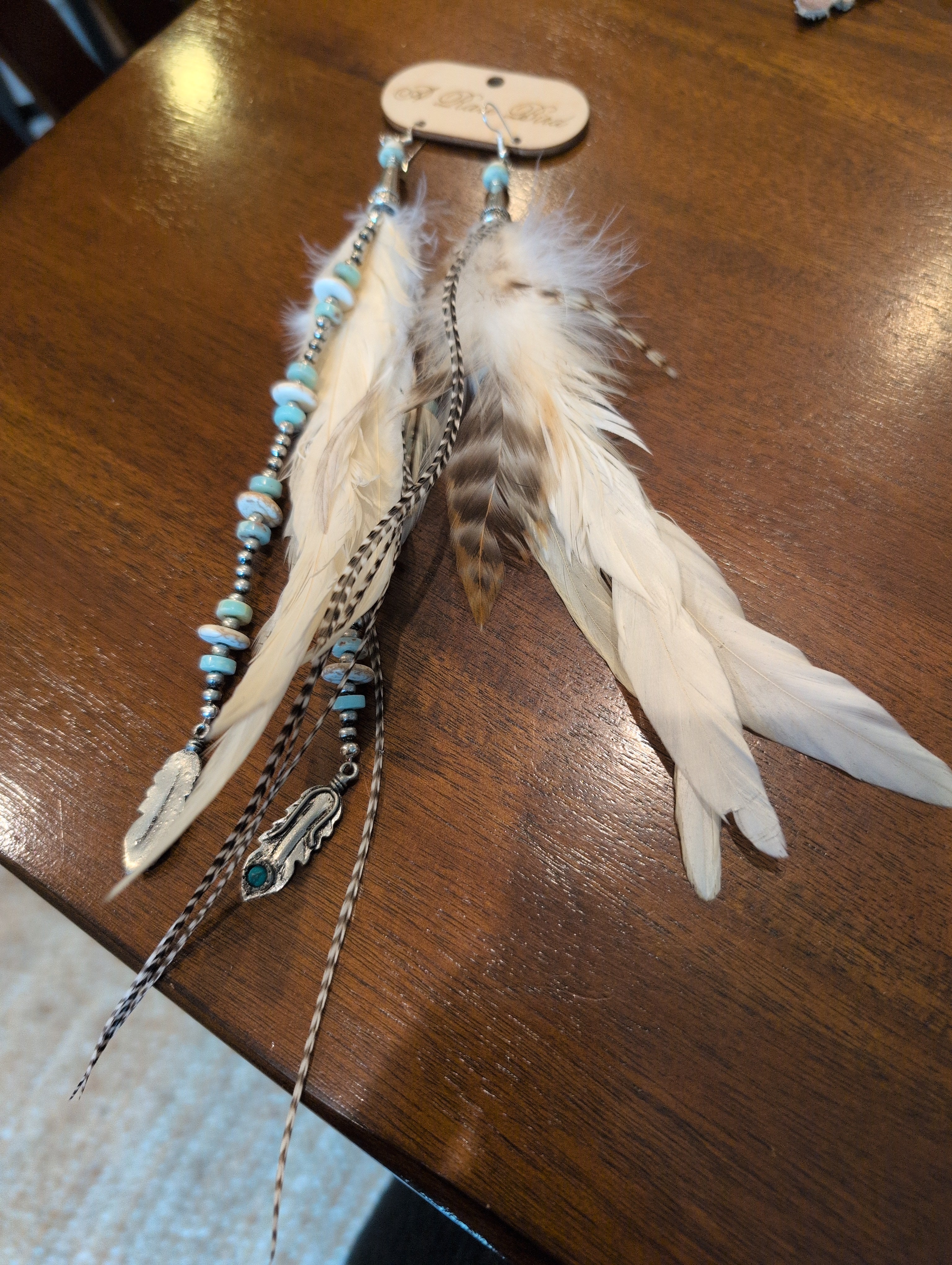 A Rare Bird White  pheasant Feather Earrings