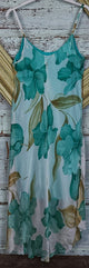 Turquoise Hibiscus Rose Print MIdi Silk Spaghetti Strap Round He Dress