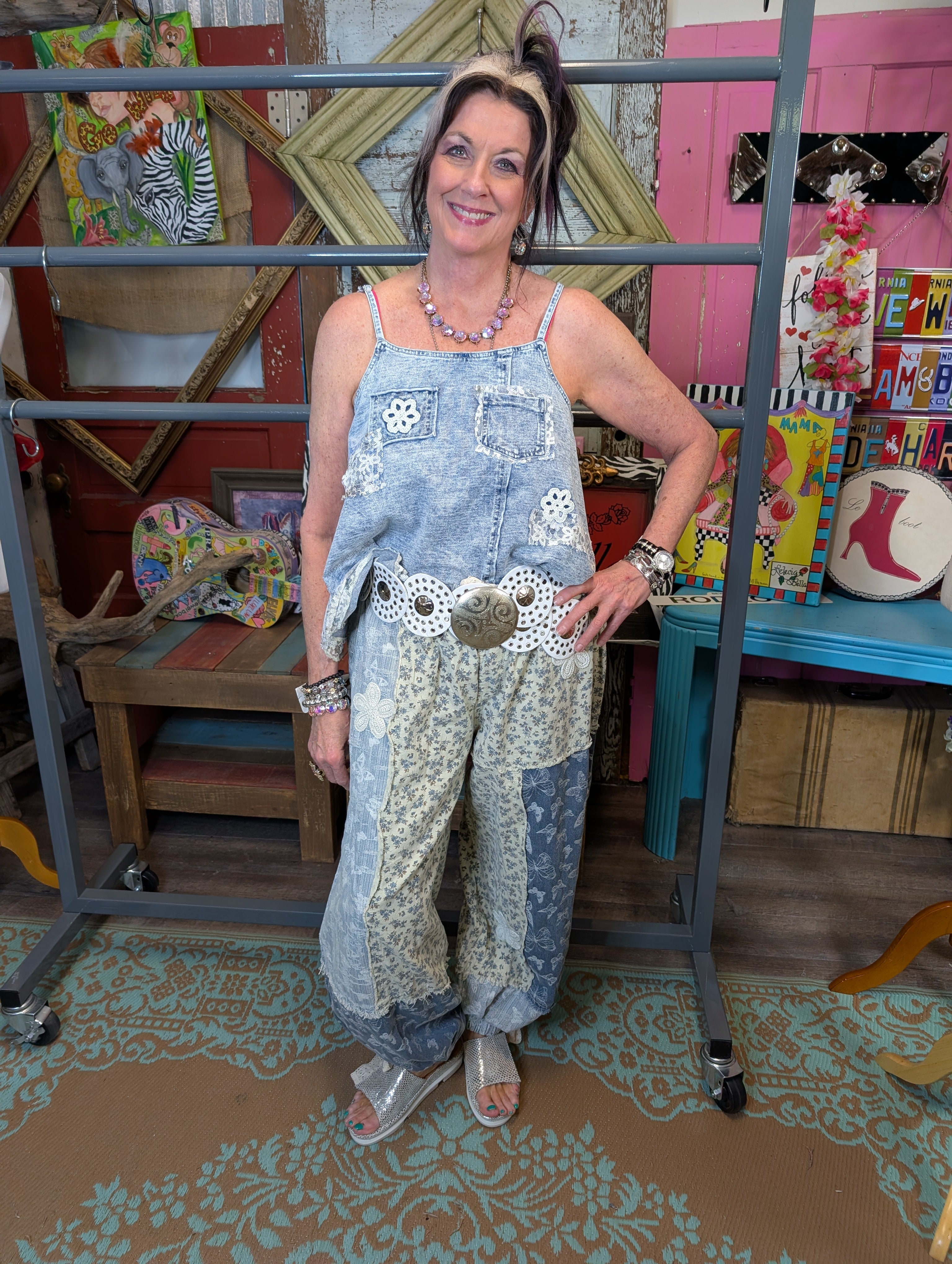 POL Butterfly Patchwork Crochet Pants