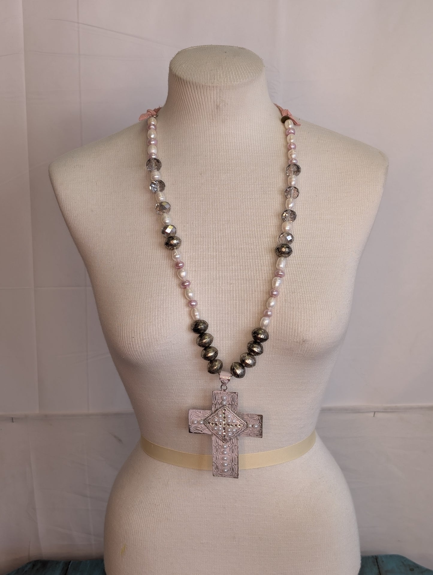 A Rare Bird Pink metal Cross Necklace