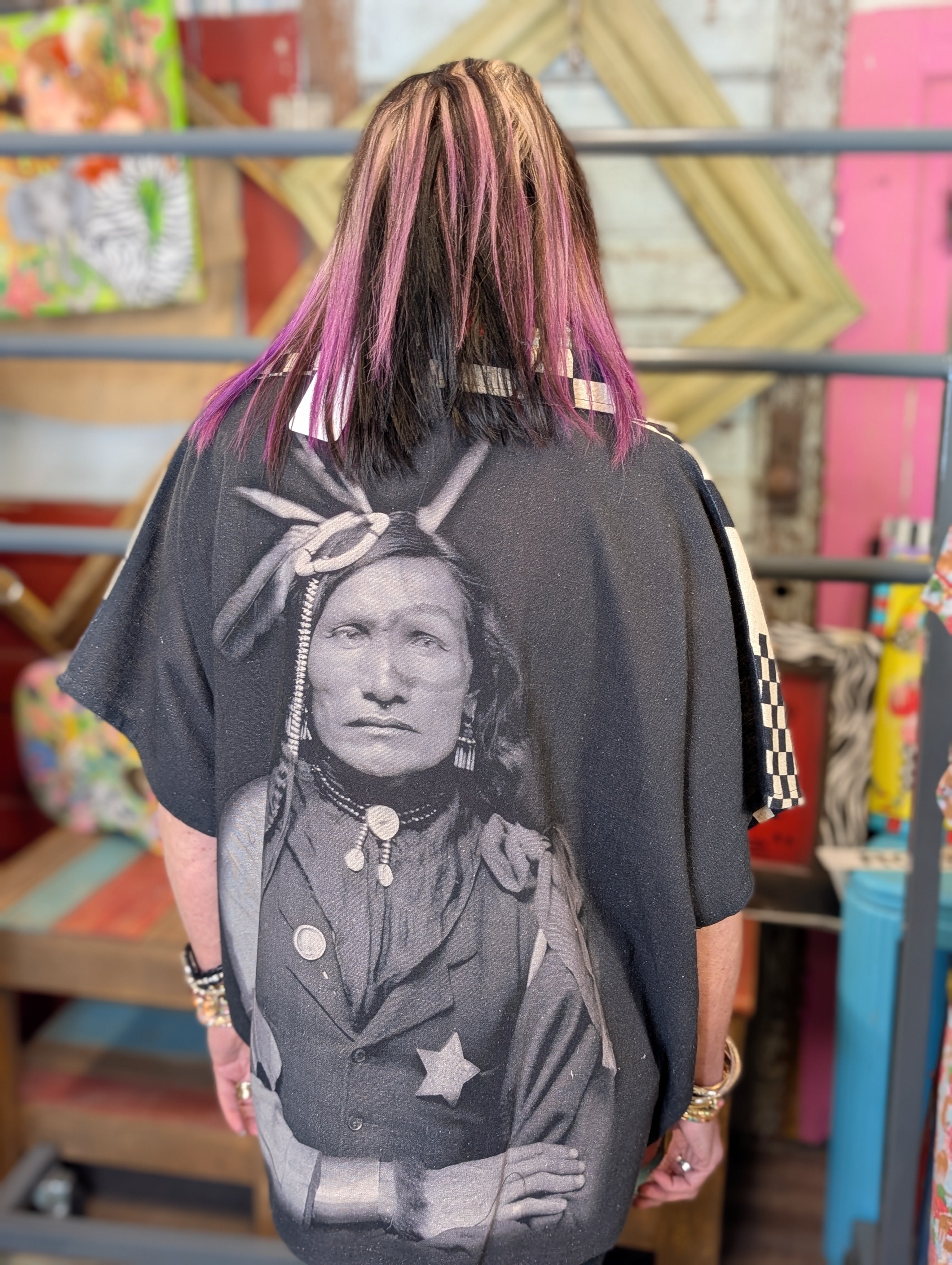 I Love Linen Black Checkered with Indian Tops