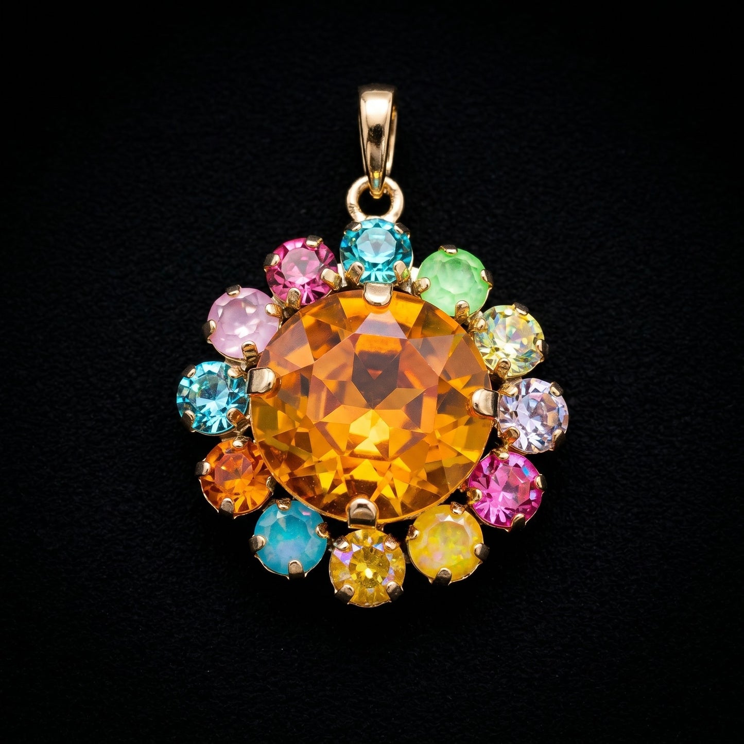 Gold Crystal Rounded Pendant