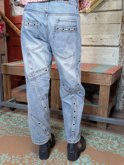 Oli and Hali Wash grommet barrel denim pants