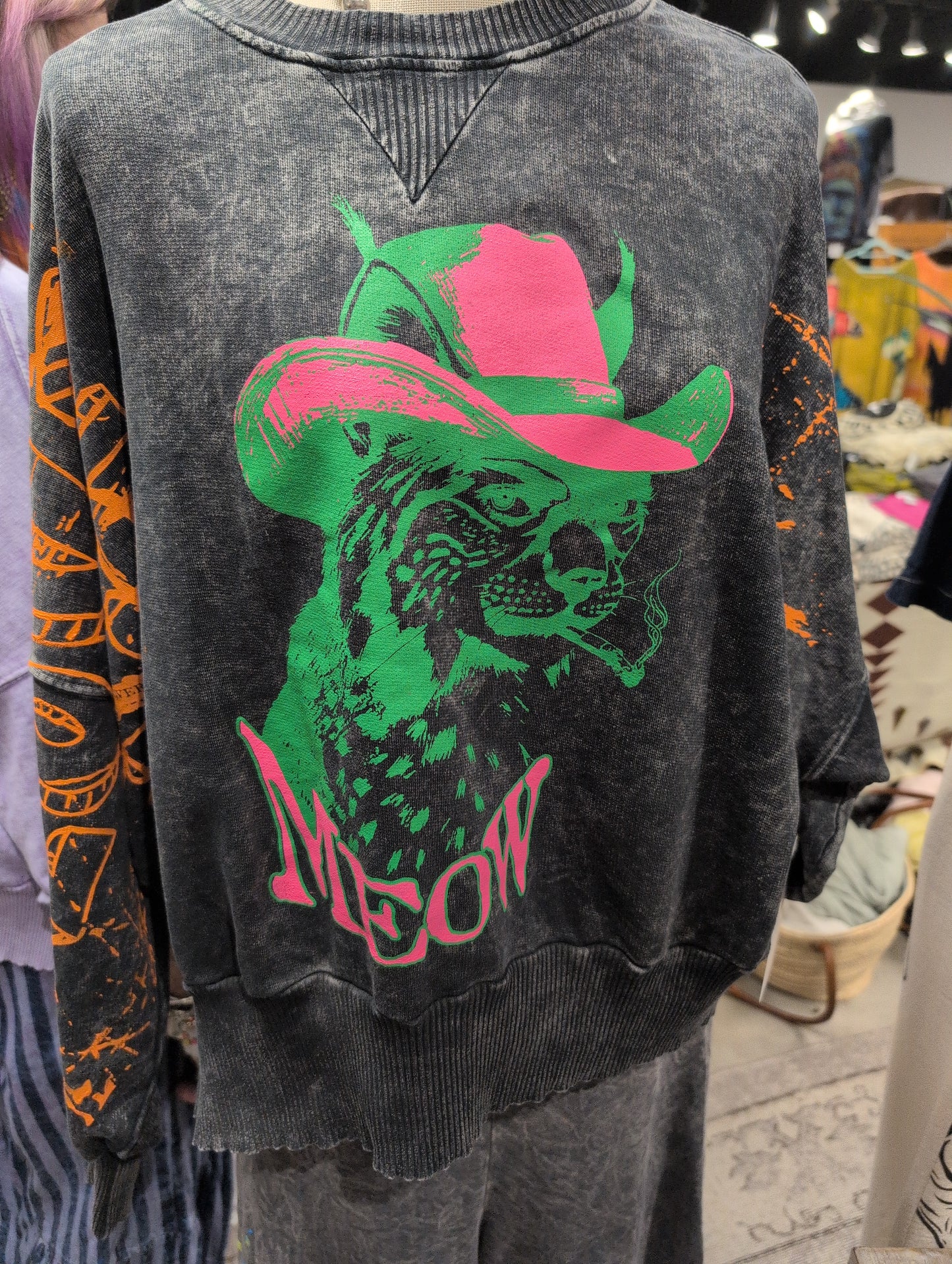 Pre Order I Love Linen Meow Cowboy Cat Graphic Sweatshirt