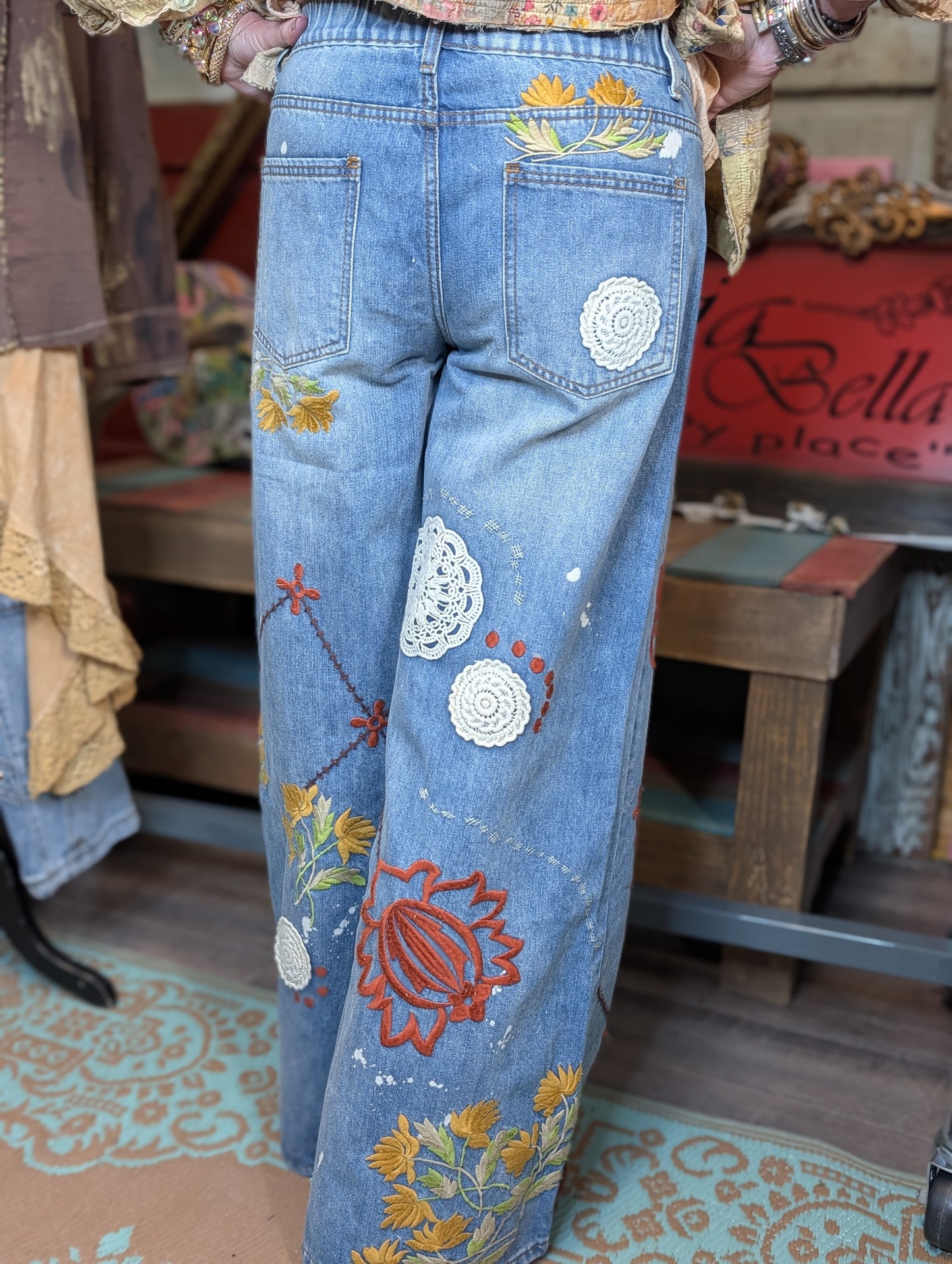 Oli and hali Embroidery Wide Leg Jeans