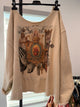 Beige Sacred Heart faith collage sweatshirt; photo shows a cut sample, sweatshirt comes uncut unless requested