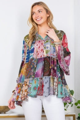 Young Thread CHIC 3/4 SLEEVE OVERDYED CHINESE COLLAR JHABLA TOP