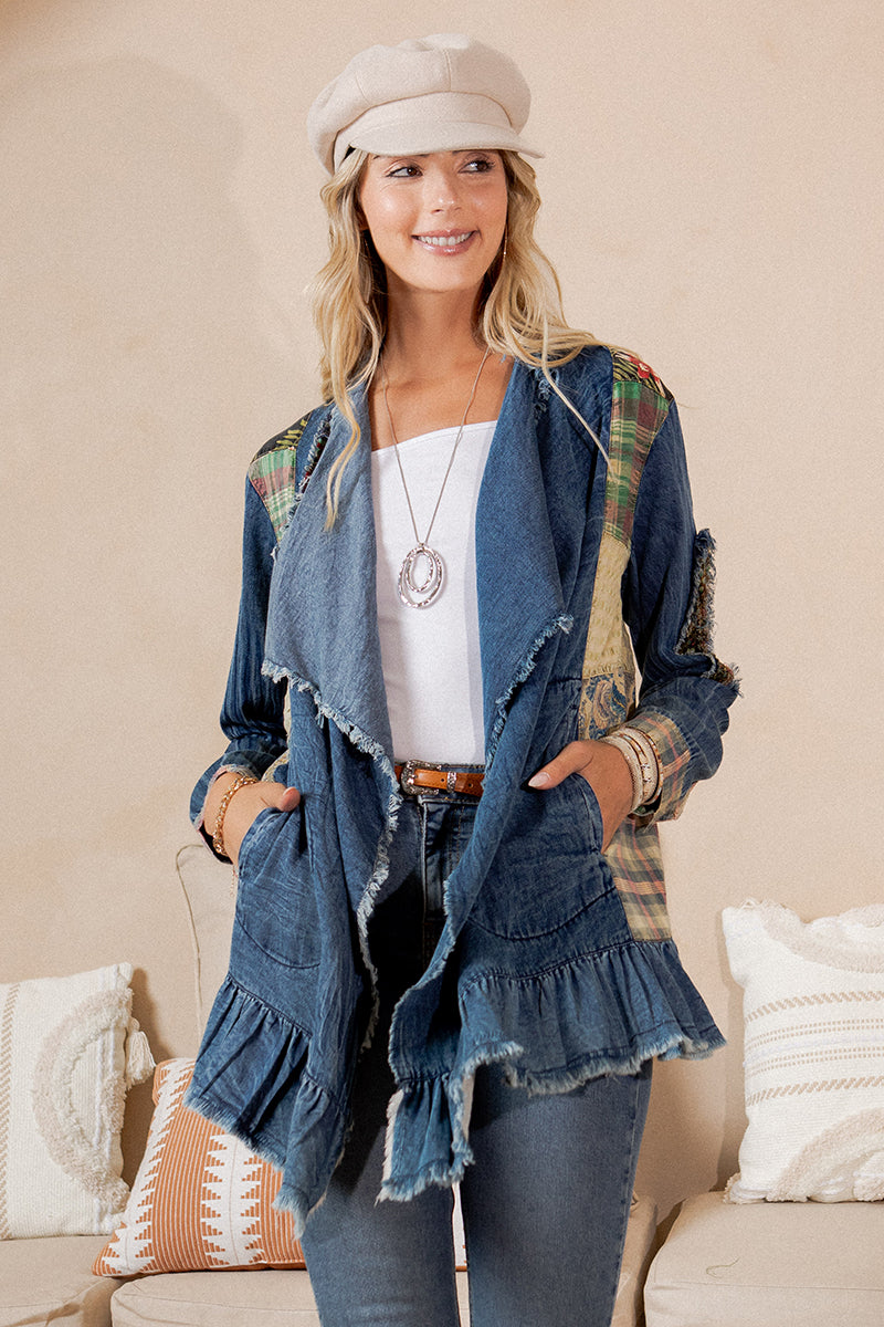 BOHO CHIC Patched Denim Shrug