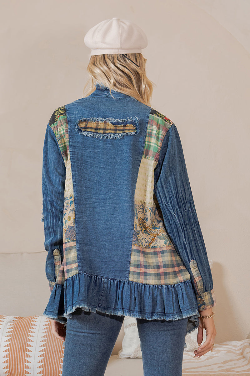 BOHO CHIC Patched Denim Shrug