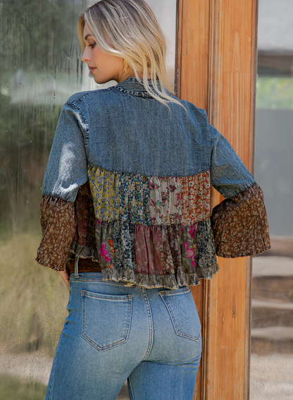 BOHO-INSPIRED EMBROIDERED LAPEL CROP TOP