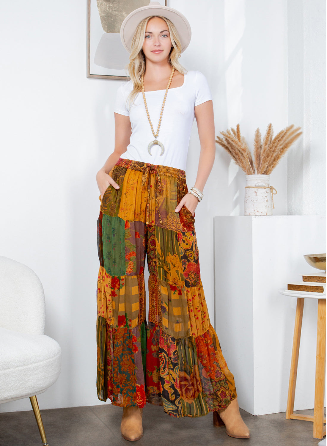 Boho Chic: Amber Tiered Patch Inserted Denim Pants