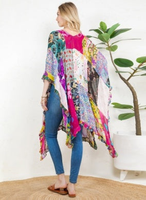 YOUNG THREAD NATURAL BOHEMIAN : EMBROIDERED COLORBLOCKED SHRUG