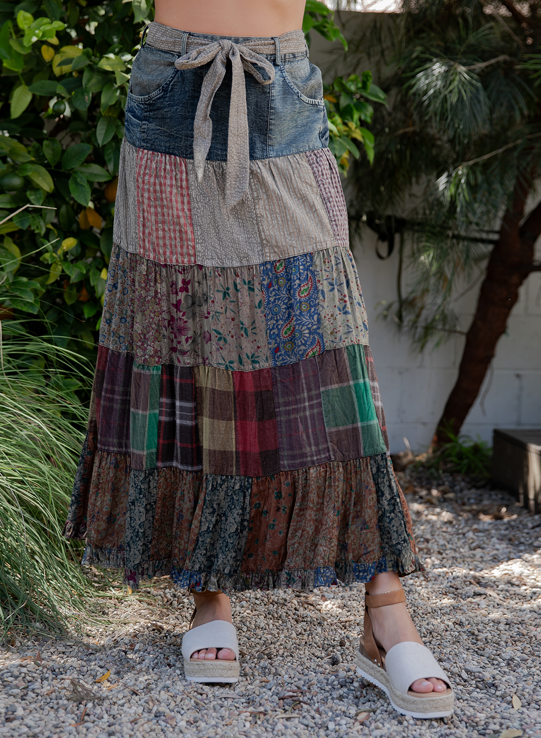 Boho Chic: Western belted Patch Skirt